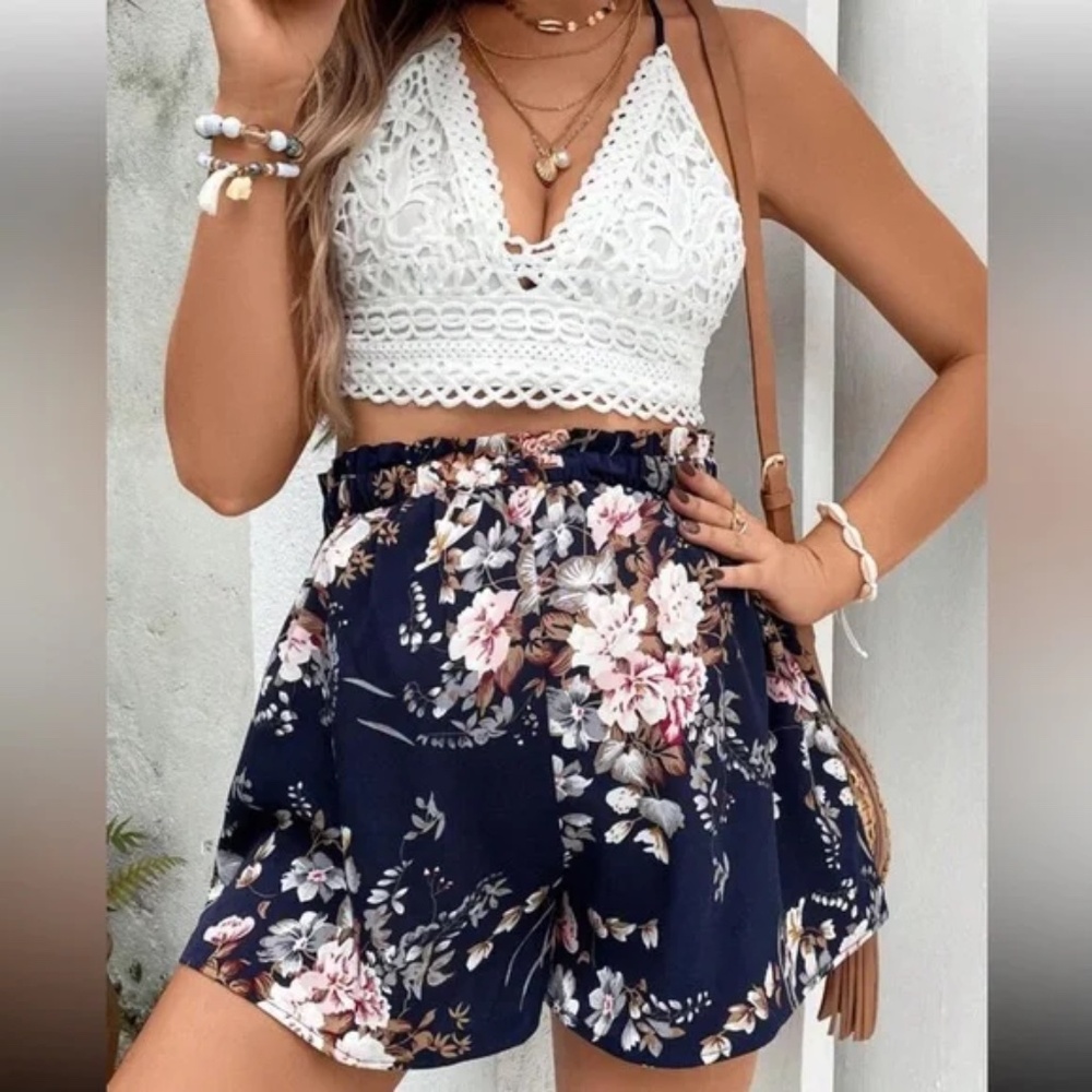 Shein Maternity Backless Halter Top and Paperbag Shorts